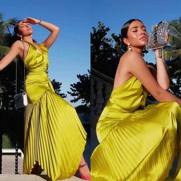 AMUR Dresses & Skirts - NWT Amur Dixon Dress Citrine Green Halter Pleated Sz 2